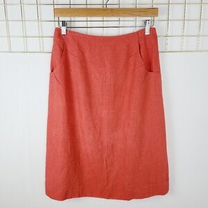 Sonia Rykiel Paris Coral Orange Linen Straight Pencil Skirt